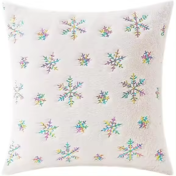 Verde Cojines Decorativos Cubre Copo de Nieve Fundas de Almohada Navidad Blanco 45x45cm 1 Unidad - 1