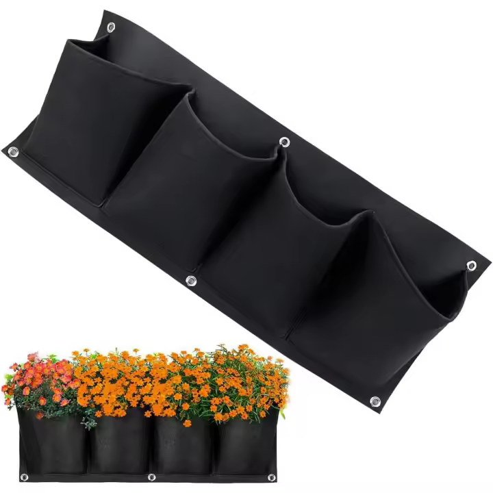 Bolsa para plantas de pared, bolsa para plantar en el jardín, bolsa para cultivar plantas, bolsa para plantar de geotextil, bolsa para el crecimiento de plantas, jardinera de pared para exteriores, 4 bolsas, 100 cm x 30 cm - 1