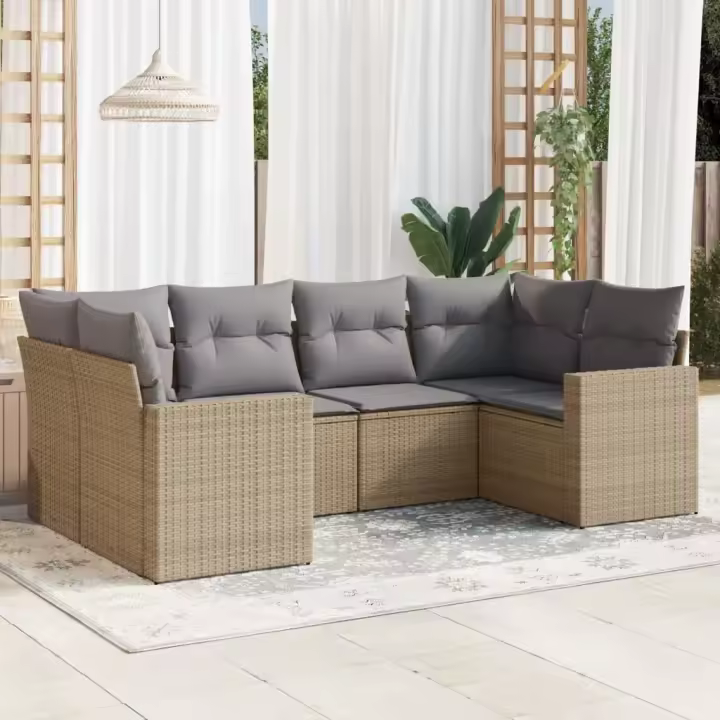 vidaXL Juego de sofás jardín con cojines 6 pzas ratán sintético beige - 1