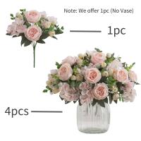 1 Rama De Flores Artificiales Peonía Para Decoración Silken Rosa Falsa De Plástico Centro De Mesa Para El Hogar Flores Falsas Para Bodas - details 1