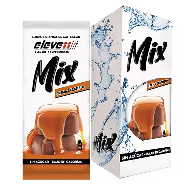Eleven Fit Mix Instantáneo, Caja de 12 Sobres Sabor Crema Caramelo - Prepara 1.5L de Bebida Saludable - Sin Azúcar, Baja en Calorías y Carbohidratos - Ideal para Agua/Leche, Cocinar y Preparar Postres - Mejora tu Dieta - Apto para Adultos y Niños - 1