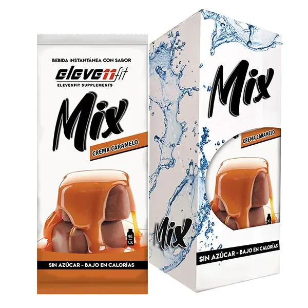 Eleven Fit Mix Instantáneo, Caja de 12 Sobres Sabor Crema Caramelo - Prepara 1.5L de Bebida Saludable - Sin Azúcar, Baja en Calorías y Carbohidratos - Ideal para Agua/Leche, Cocinar y Preparar Postres - Mejora tu Dieta - Apto para Adultos y Niños - 1