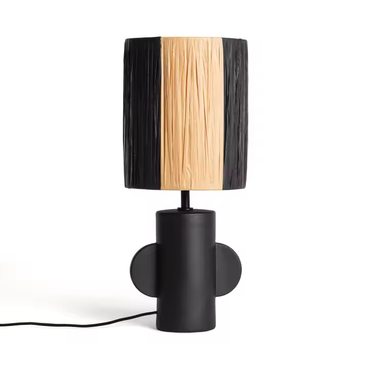 Ledkia Lámpara de Mesa Cerámica y Rafia Tyler Negro - 1