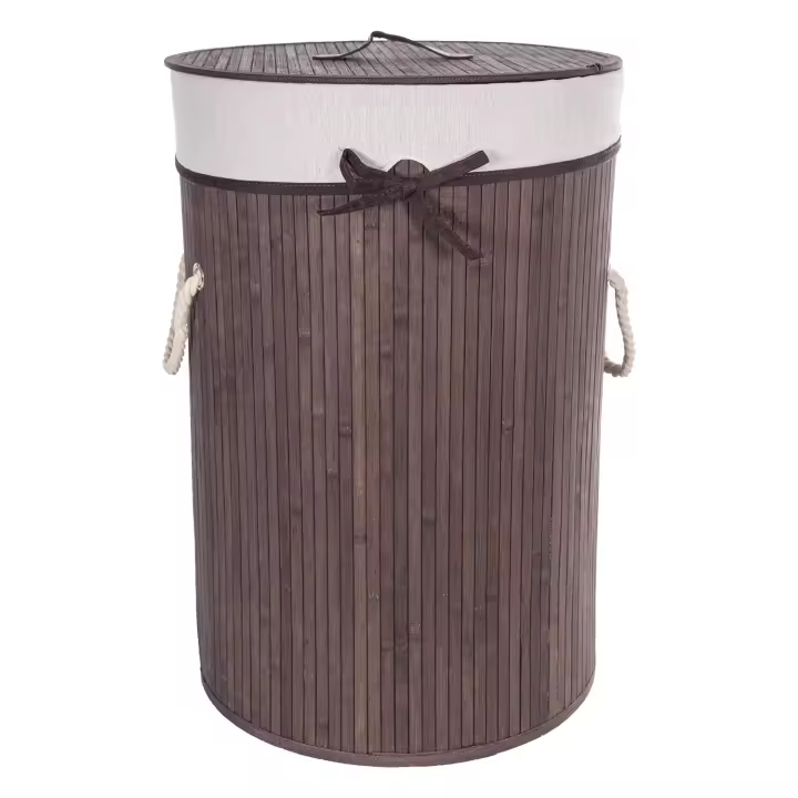 Cesta de Almacenaje Bambú Caoba, Caja Plegable con Tapa, Ropero con Lazo y Asas, Tamaño Redondo, Cilíndrico Vertical, 3 medidas elegir - 1