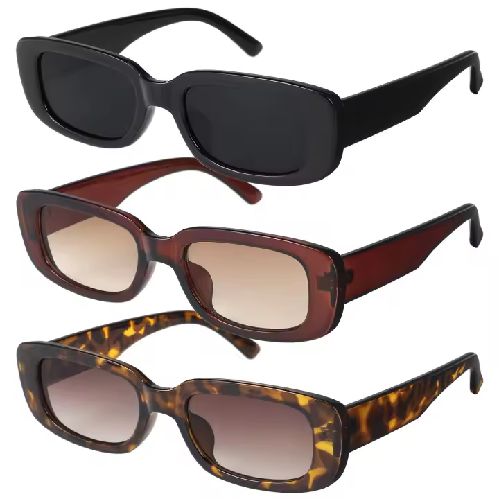 Gafas de Sol rectangulares vintage Gafas retro con Protección UV, 3 piezas - 1