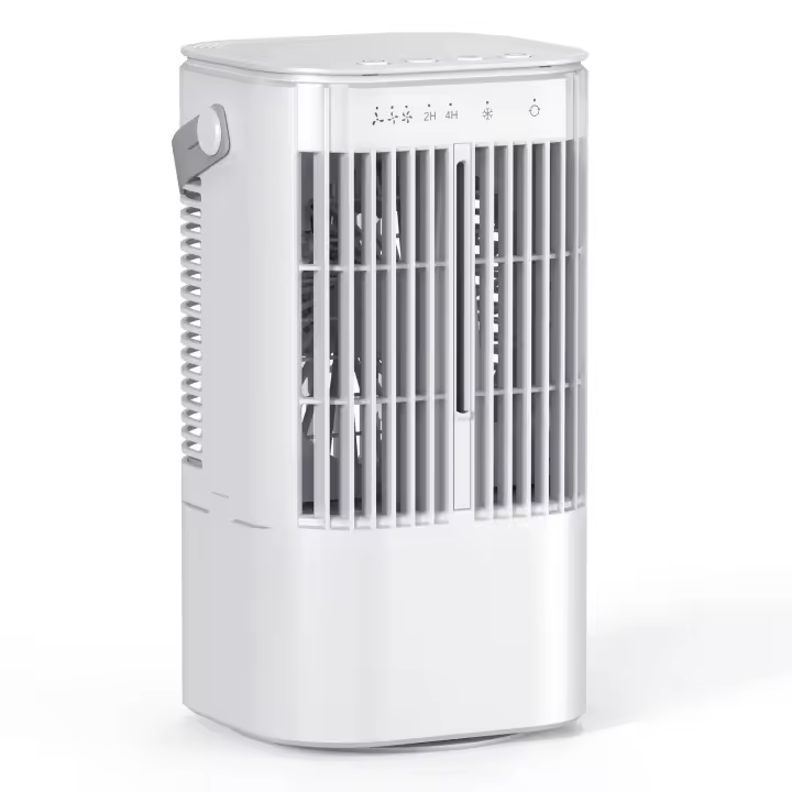 PORCHEDDU Aire Acondicionado Portatil, 4 en 1 Mini Enfriador de Aire with Depósito 900ml, 4 Velocidades de Ventilador, 2 Modos de Nebulización, Oscilación de 90 °, Colores Luces, Temporizador, para Oficina Hogar - 1