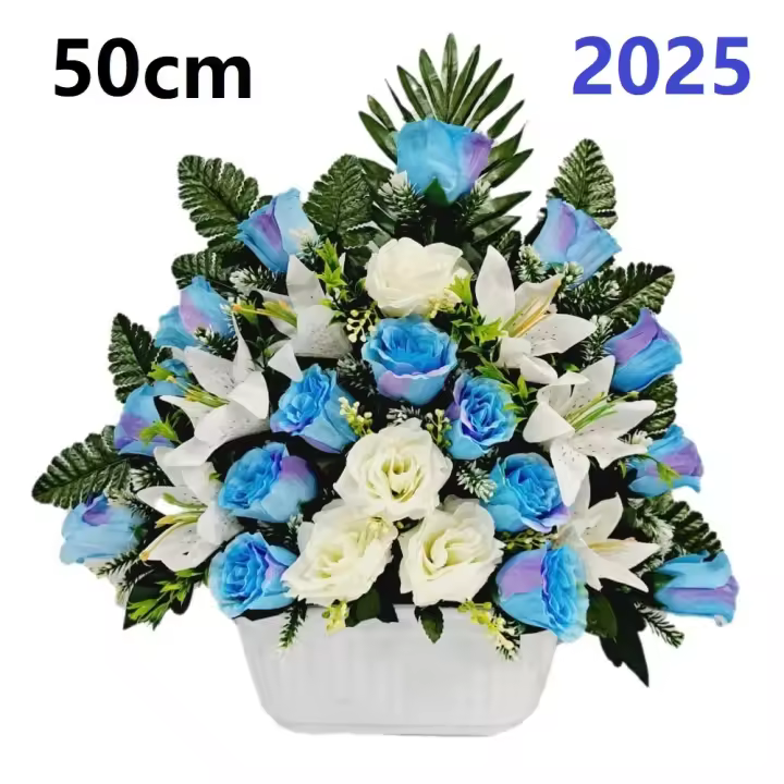 Flores para santos,flores duraderas para cementerio,flores artificiales para cementerio,flores para todos los santos,centro de flores para cementerio,Flores Artificiales de Tela,ANCHO 50CM ,ALTO 40CM,PERSONALIZAR COLOR Y MEDIDA,GERIMPORT, FESPU - 1
