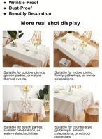 Elegant Linen Tablecloth with Feather Design - Washable - Perfect for Picnics, Camping, Weddings, Holiday Parties, Thanksgiving, Restaurants and Buffets - Rectangular, Machine Woven - details 2