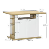 HOMCOM Isla de Cocina, para 4 Personas, Mueble de Cocina Multifuncional, Mesa de Comedor con 4 Puertas, Compartimentos Abiertos, Estante Ajustable, 110x70x75,5 cm, Roble y Blanco - details 2