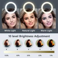 Anillo de luz Led para selfi, lámpara redonda de 26cm y 10 pulgadas con soporte para teléfono, iluminación de relleno para fotografía con trípode para vídeo en vivo de Youtube - details 1