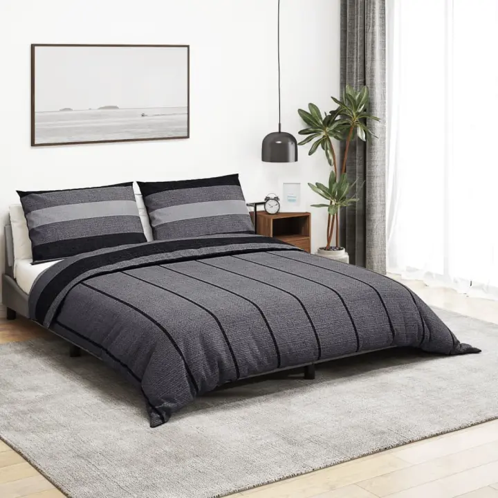 Juego de funda nórdica algodón gris oscuro 225x220 cm - 1
