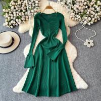 Vestido Largo Elegante Para Mujer Con Mangas Flared Y Volantes Cuello V Solido Bodycon Para Fiesta Y Oficina Polyester Mid-Calf - details 0