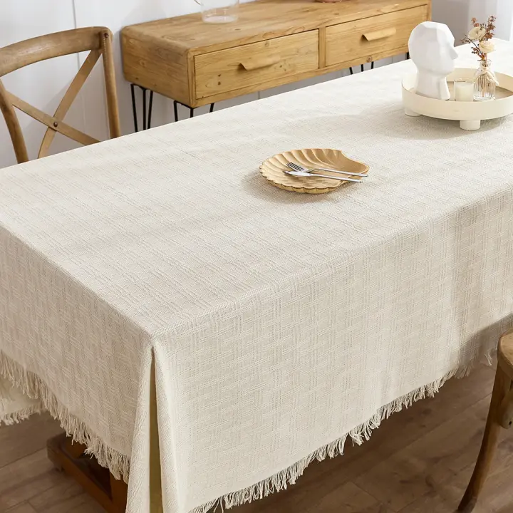 Mantel De Lino Y Algodón Rustico Para Hogar Y Bodas Con Borlas Adecuado Para Comedor Picnic Y Bodas Estilo Rústico Farmhouse - 1
