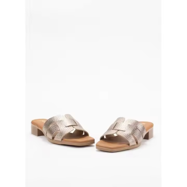 Sandalia de Piel con Tacón para Mujer en Color Cava - 1