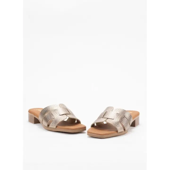 Sandalia de Piel con Tacón para Mujer en Color Cava - 1