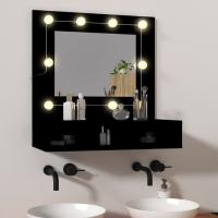 vidaXL Mueble con espejo y luces LED 60x31,5x62 cm en color Gris hormigón/Gris sonoma/Blanco brillante y más | almacenamiento funcional diseño moderno para baño dormitorio sala - details 4