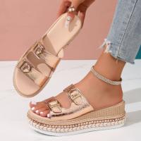 2025 Summer New Large Size Fish Mouth Buckle Wedge Heel Sandals Women Fashion Thick Bottom Shiny Women Sandals - details 10