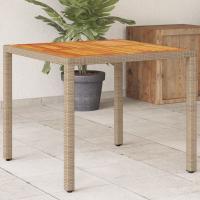 vidaXL Mesa de jardín superficie madera acacia ratán 90x90x75 cm en color Gris/Negro/Beige | estructura resistente ideal para salón dormitorio o estudio - details 2