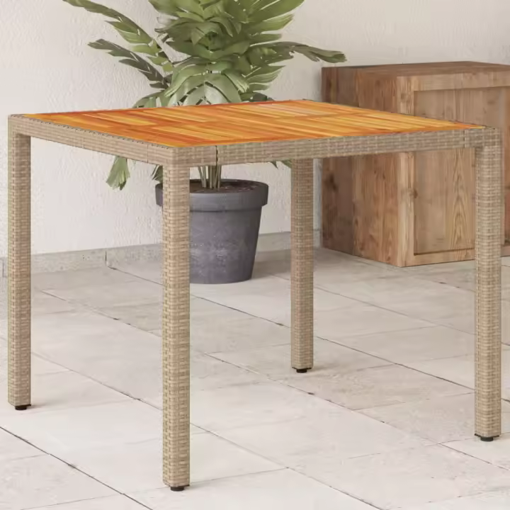 vidaXL Mesa de jardín superficie madera acacia ratán 90x90x75 cm en color Gris/Negro/Beige | estructura resistente ideal para salón dormitorio o estudio - 1
