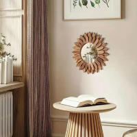 Espejo Decorativo De Estilo Girasol 1pcs Montado En La Pared Madera Para Entrada Dormitorio Y Sala De Estar - details 1