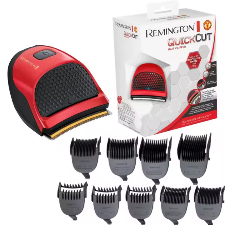 Remington Cortapelos QuickCut Edición Manchester United HC4255 - cuchillas, 9 peines, batería, 40min de autonomía, 4h de tiempo de carga,  lavable, con o sin cable, incluye neceser de viaje, cepillo para la limpieza y botella de aceite - 1