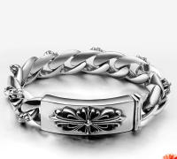 Pulsera masculina de plata tailandesa con cruz - Brazalete ancho vintage de 1.5cm (plateado) - details 4