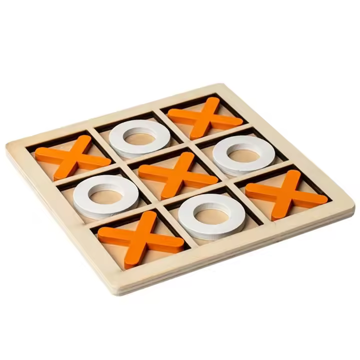 Juego de Tres en Raya Interactive, X y 0 de Madera, Madera/Blanco/Naranja, Juego Educativo de Madera para niños - 1