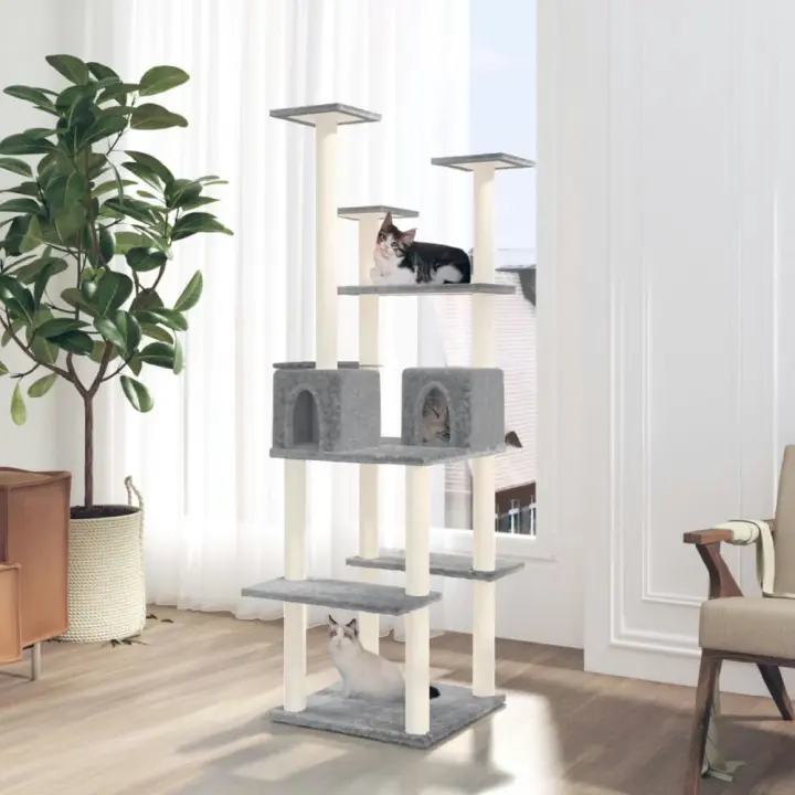 vidaXL RASCADOR PARA GATOS CON POSTES DE SISAL GRIS CLARO 167 CM - 1