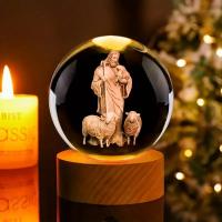 Lámpara De Noche 3D Cristal Shepherds Carved Estatua Religiosa Souvenir Decoración Luz De Estatua Decoración Para El Hogar - details 3