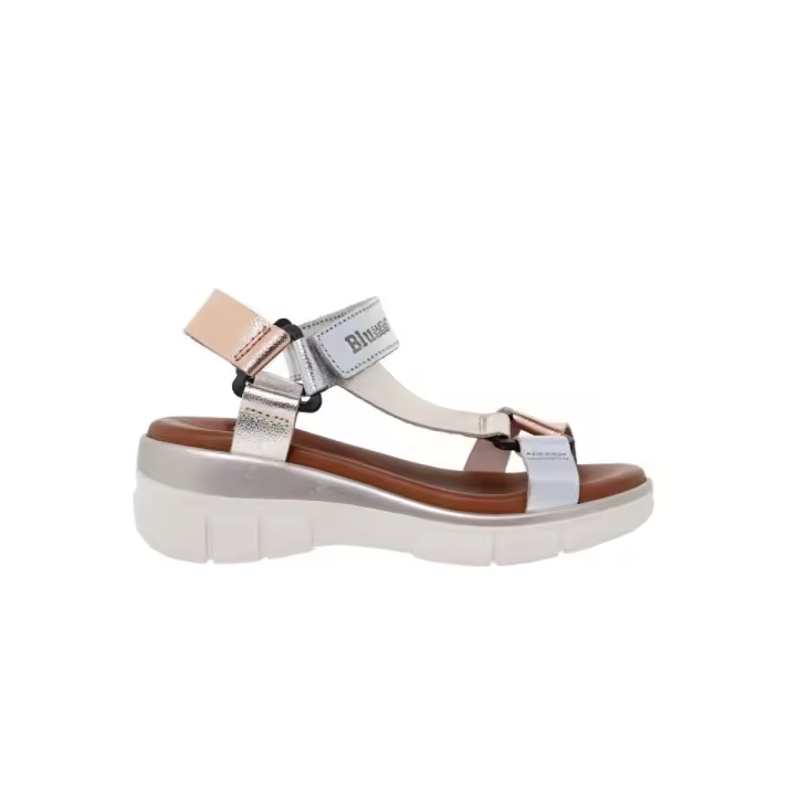 Blusandal|Sandalias piel metalizadas con cuña|Mujer Piel Piel Piel rellena de gel - 1