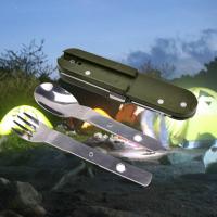 Kit De Comedor Portátil De Acero Inoxidable Verde Militar Cuchillo Fork Cuchara Abrebotellas Para Camping Y Picnics - details 0