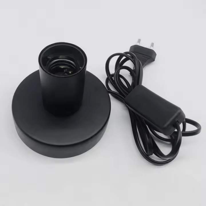 Soporte De Luz Metálico Para Bombilla E27 Con Interruptor Y Cuerda 2PCS Base De Mesa Negra Para Habitación Material Metal - 1