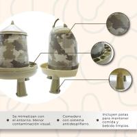 FINCA CASAREJO Pack Comedero y Bebedero con Patas para Gallinas - Capacidad 2Kg / 3L - Tolva y Bebedero Sifónico en Colores Camuflaje - details 1