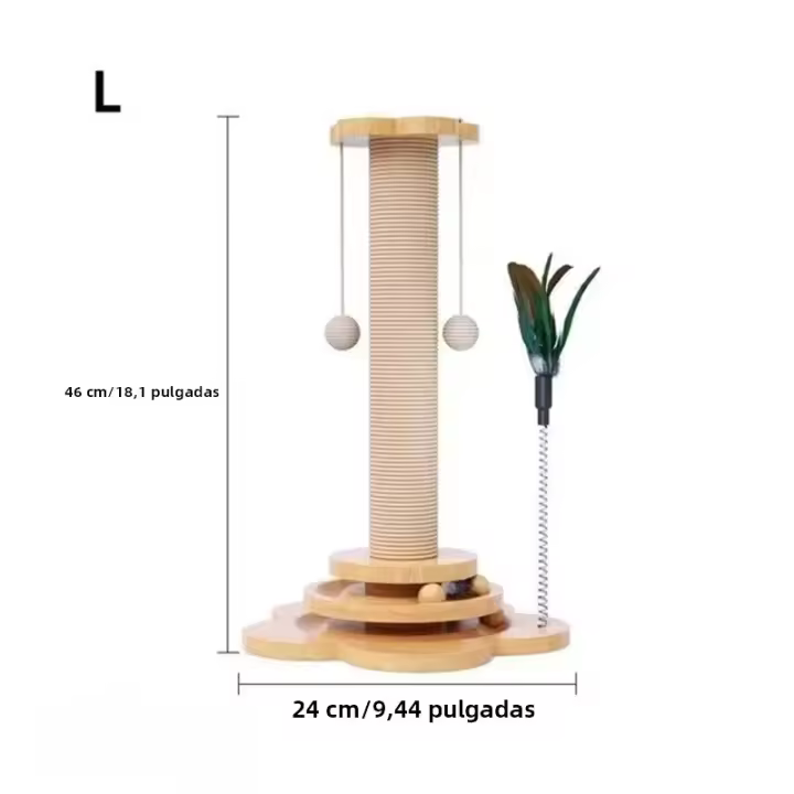 Juguete Para Gatos De Madera Sólida Rueda Giratoria Divertida Con Bolas De Paja Y Tablero De Rasguño Duradero De Sisal Suministros Para Gatos Columna De Agarre - 1
