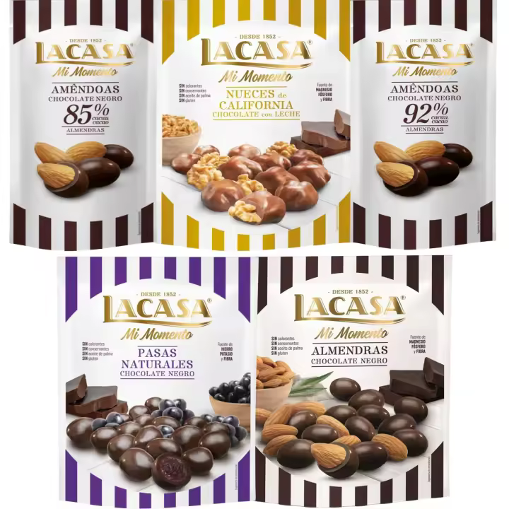 Lacasa Mi Momento pack de 5:Almendra 92% ,Almendra 85% ,Nueces Chocolate Leche,Pasas Chocolate Negro ,Almendra Chocolate Negro - 1