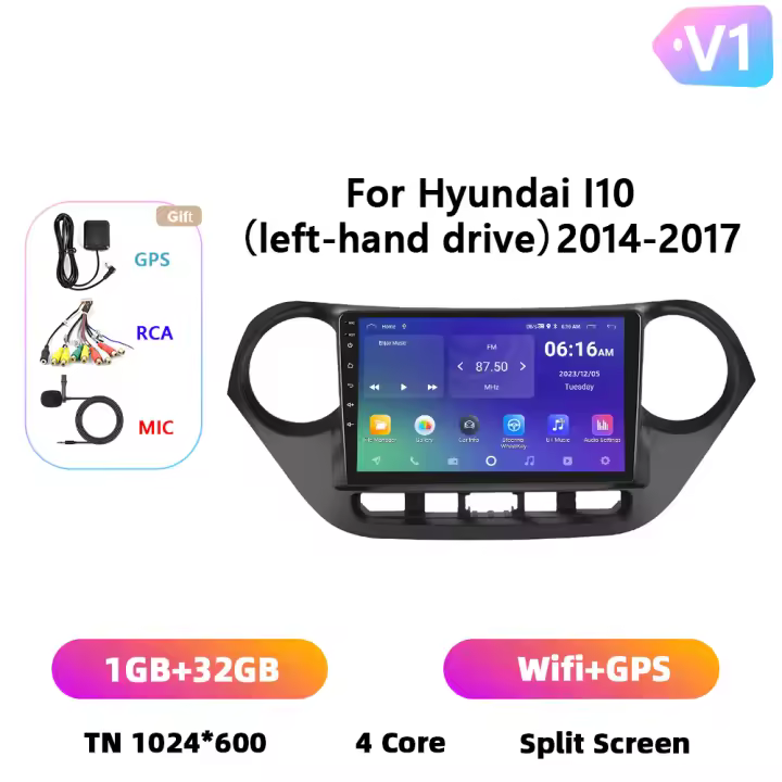Podofo Radio de coche Android 2 Din para Hyundai i10 2014 2015 2016 2017 Carplay 8+128GB AI Voice WIFI+4G DSP GPS Navegación Multimedia Reproductor de Video - 1