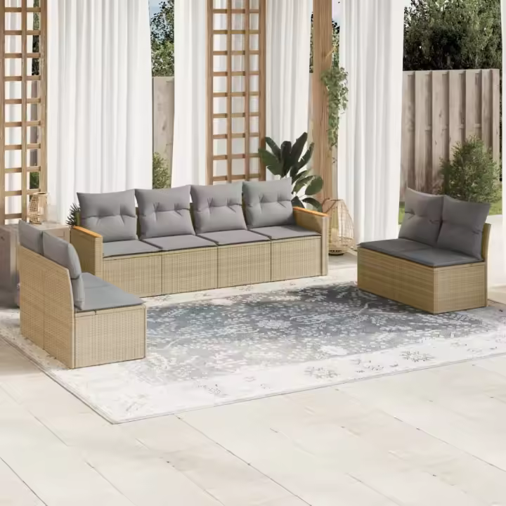 vidaXL Juego de sofás de jardín con cojines beige 8 pzas ratán PE - 1