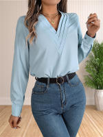 Blusa Elegante De Negocios Para Mujer Con Cuello En V Y Mangas Largas Vestido Trabajo Tops Casual De Poliéster Transpirable Para Otoño/Winter - details 21