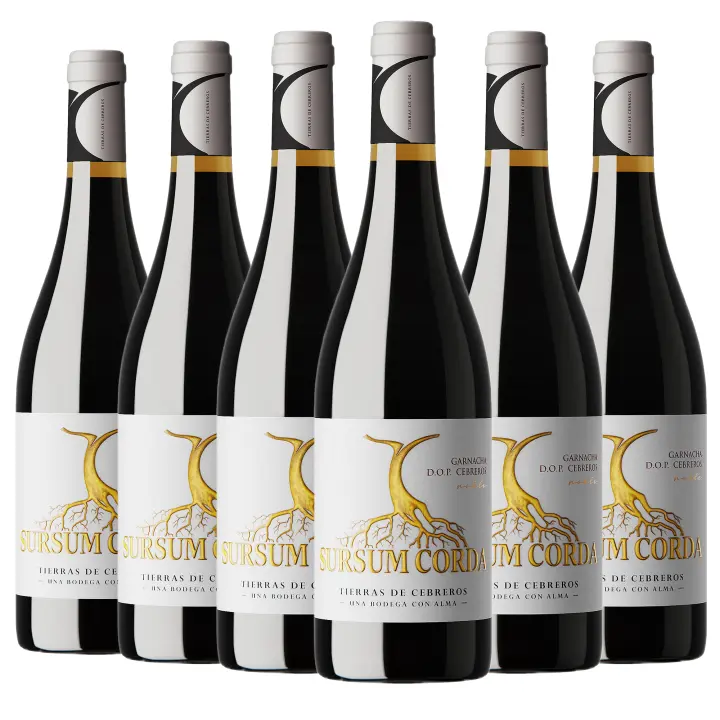 ARTE SABOR Caja de 6 botellas de vino tinto Sursum Corda. 100% Garnacha, crianza de 4 meses, Cebreros. Vendimia del 2021. 75cl con 14,5% vol. 7,5x7,5x30 Cm. - 1