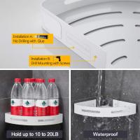 Estante de ducha de esquina sin perforación de almacenamiento de baño ducha accesorio de baño titular de ducha sin óxido aluminio conjunto de 2 blanco con ganchos - details 3