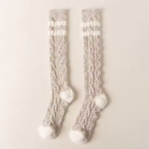 Calcetines De Velours Coral Para Mujer Con Plumas Gruesas Calcetines Térmicos Para Dormir Medio Cilindro Aislantes De Invierno - 1