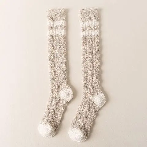 Calcetines De Velours Coral Para Mujer Con Plumas Gruesas Calcetines Térmicos Para Dormir Medio Cilindro Aislantes De Invierno - 1
