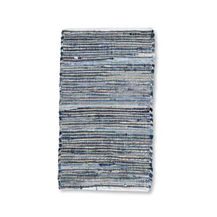 Alfombra Pequeña 50x90 Tonos Azules - Algodón y Yute Reciclado - Hecho a mano en India - 1