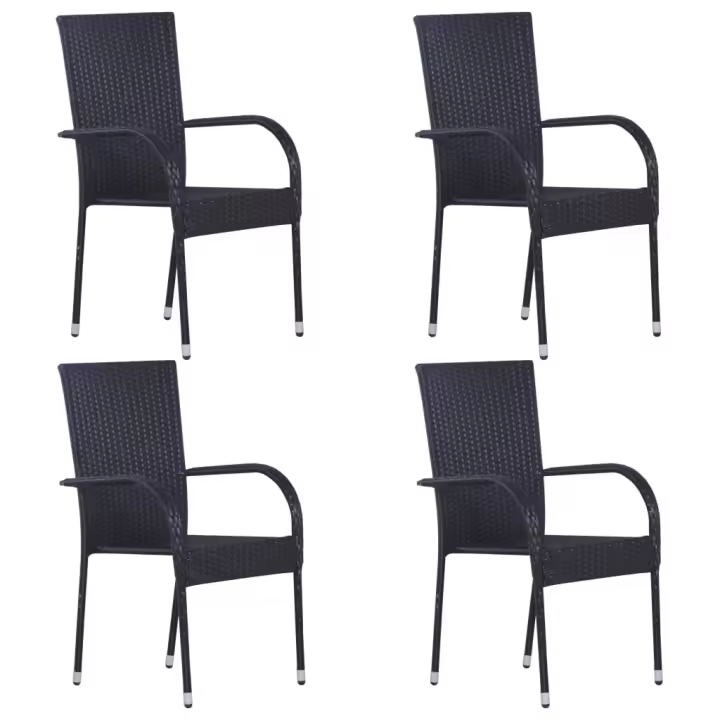 vidaXL Sillas de jardín apilables 4 unidades ratán sintético negro - 1