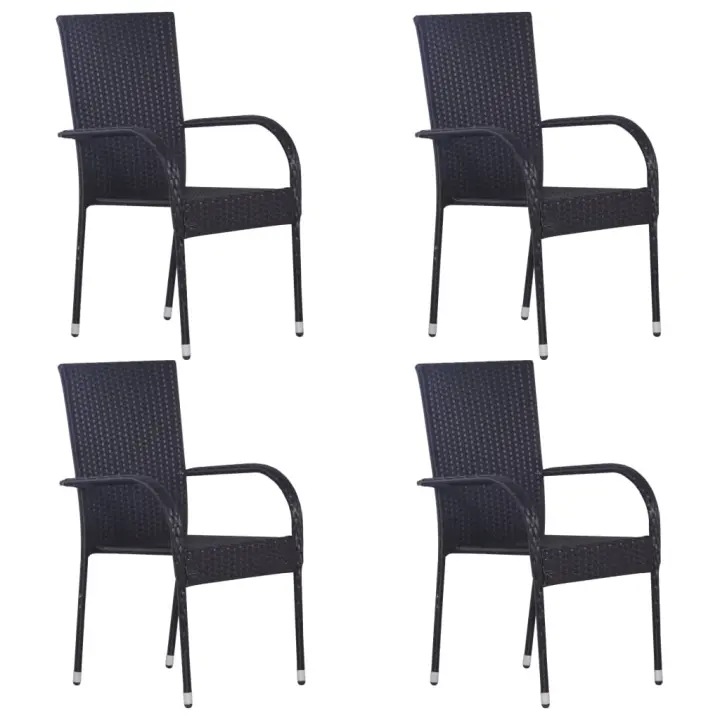 vidaXL Sillas de jardín apilables 4 unidades ratán sintético negro - 1