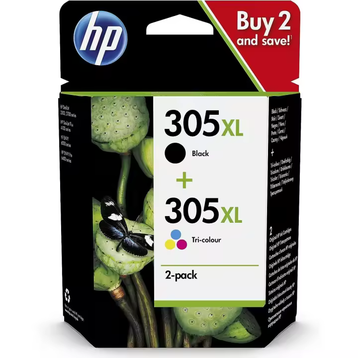 HP 305XL 6ZA94AE Negro y Tricolor (3YM62AE + 3YM63AE) Cartuchos de Tinta de Alta Capacidad Originales Compatible con Impresoras de Inyección de Tinta HP DeskJet 2810, 2820, 2710, 2720, 2721 HP Deskjet Plus 4110, 4120, 4130; HP Envy 6020, 6030, 6400 y 6430 - 1