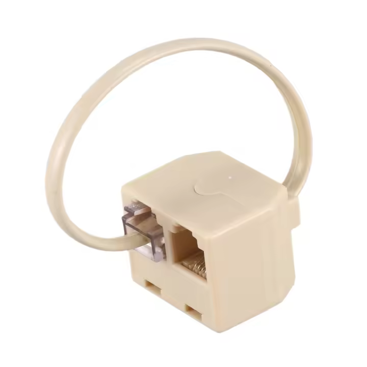 Adaptador divisor de línea de toma de teléfono RJ11 6P4C, salida de 2 vías, Beige - 1