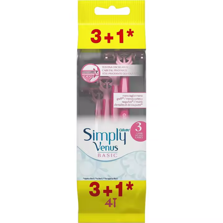 Gillette Simply Venus3 maquinillas de afeitar desechables mujer, paquete de 4 cuchillas de afeitar - 1
