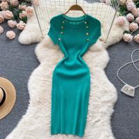 Vestido De Punto Para Mujer Con Cuello Redondo Y Manga Corta Ajustado Y Elegante Vestido De Verano Coreano De Calle Chic Vestido Corto De Dama - details 0
