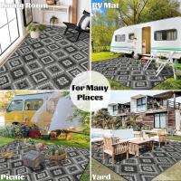 Alfombra grande de exterior de 180 x 270 cm, reversible, tejida de plástico, impermeable, para jardín, caravana, patio, porche, picnic, playa, remolque, barbacoa, negro y gris - details 3